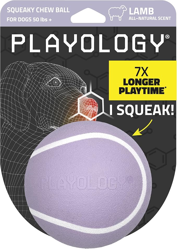 Playology Squeaky Chew Ball Dog Toy - Jumbo, Lamb Scent