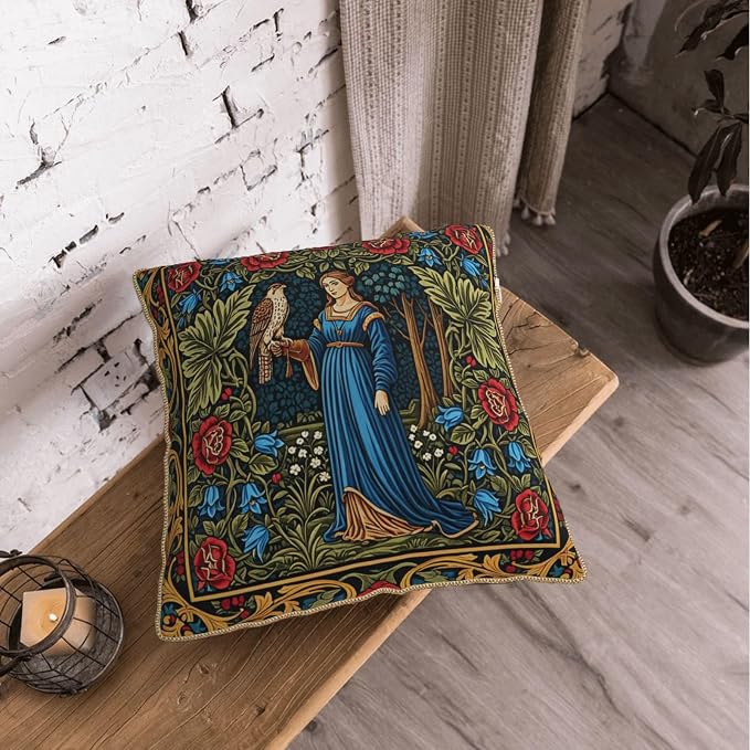 Vintage Floral Leaves Velvet Pillow Covers 20x20 Inch Tapestry Art Red Blue Flowers Bird Throw Pillows For Couch Cushion Covers Pillowcase European French Country Pillow Cases for Sofa Bed Bedroom