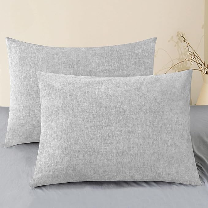 CaliTime Decorative Throw Pillow Covers 26 X 20 Inches Moonbeam Gray | Pack of 2, Cozy Chenille Cushion Cases for Sofa Bed Living Room Farmhouse Home