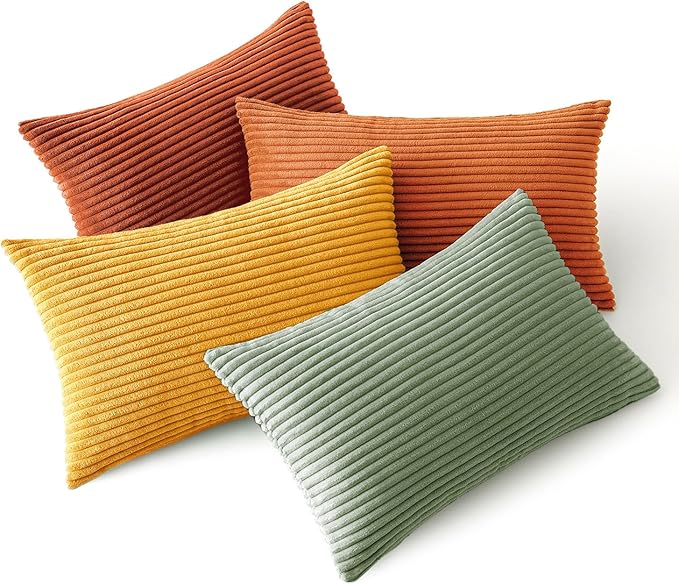 MIULEE Fall Decorative Lumbar Pillow Covers Yellow Rust Green 12x20 | Set of 4, Vintage Retro Fall Decor, Mix and Match Color Clash Design, Vibrant Throw Pillows for Sofa Couch Bed Living Room