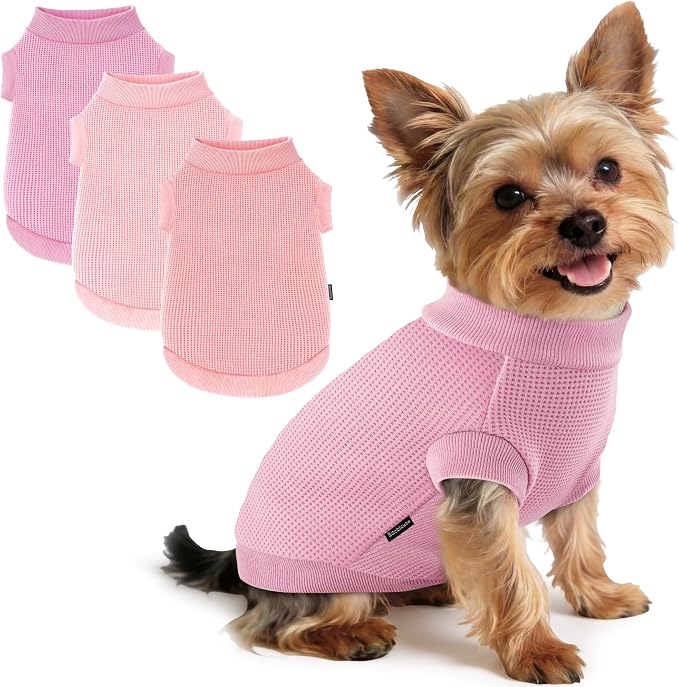 3 Pack Dog Shirt for Small Supplies Functional Waffle Dog Clothes Warm Soft Sweatshirt Outfit for Dogs Cats Pet Apparel