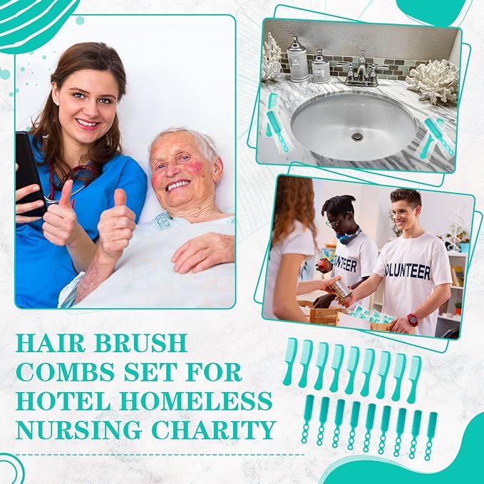 Baderke 48 Pcs Combs Set Bulk Hair Brushes for Homeless Individually Wrapped Hair Brush and Comb for Women Hotel Nursing Charity Travel(Green)