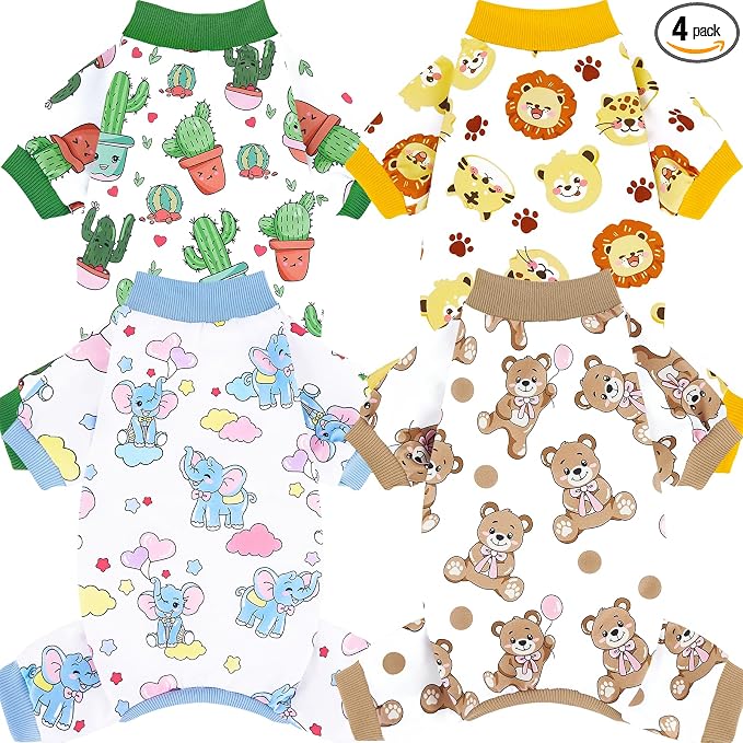 XPUDAC 4 Pieces Dog Pajamas Soft Strechy Puppy Onesies Pet Clothes for Small Medium Dogs Boy Girl Cat Pet Outfit, 150-XL