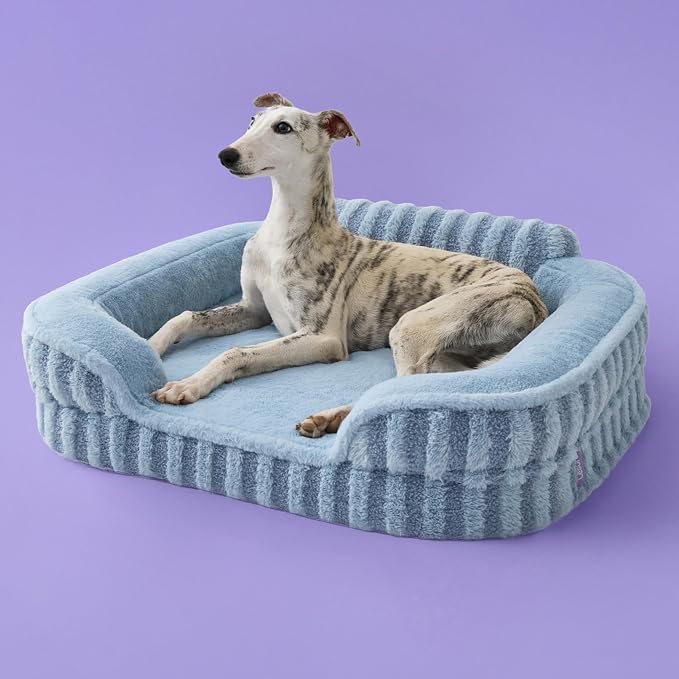 LE SURE Cute Cozy High Back Orthopedic Dog Beds Medium Size Dog,28" Blue | Waterproof Pet Bed with Sides, Aesthetic Comfy Egg-Crate Foam Pet Couch Sofa, Removable Washable Cover, Non-Slip Bottom