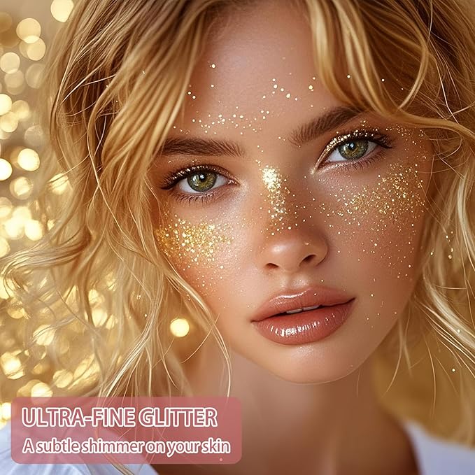 Etercycle Hair Glitter Spray, Gold Body Glitter Extra Fine Face Shimmer Powder, Long-Lasting and Quick-Drying Body Shimmer Sparkly Glitter Gifts for Clothing Stage Festival Rave Prom