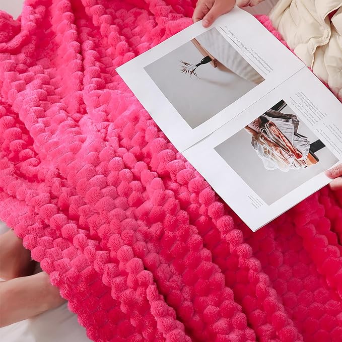 Puncuntex Hot Pink Throw Blanket 60"×80" Fuzzy 3D Jacquard Decorative | Flannel Fleece Super Soft Plush Cozy Blanket for Couch Sofa Chair Lightweight