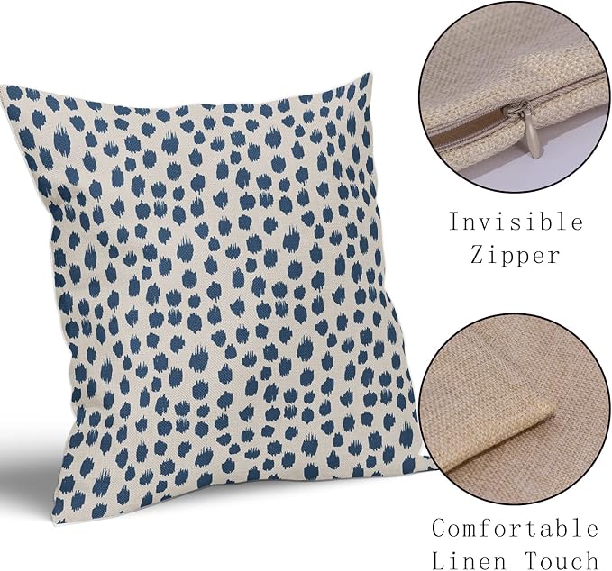 Light Blue Cream Pillow Covers 20x20 Set of 2 Boho Design Polka Dot Throw Pillows Modern Brush Strokes Print Decorative Outdoor Pillowcase Square Cushion Cover Linen Pillow Case for Sofa Couch Bed