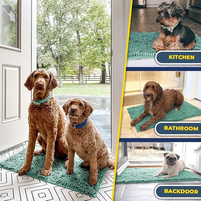 Muddy Mat® | Super Absorbent Door Mat Indoor, Microfiber Quick Dry Chenille Entryway Rug, Non-Slip Front Door Mat, Indoor Mats for Entryway, Machine Washable Pet Rug, Seafoam Green 59"x35"