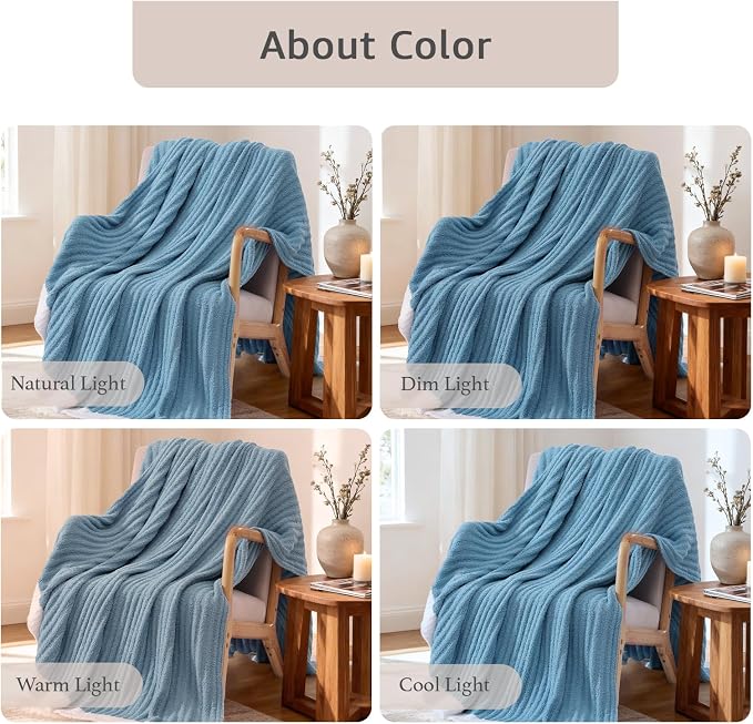 Soft Throw Blanket for Couch-Cozy Reversible Knitted Blankets | Lightweight Warm Fluffy Decor for Women, Mom, Her & Girls, Sofa, Chair, Bed, 50x60in, Blue