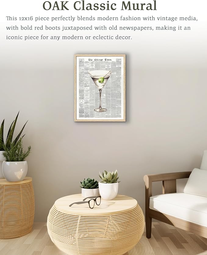 EcoHest 12x16 in Martini Newspaper Canvas Art | Unframed Canvas Print, Martini Cocktail Bar Cart Decor for Living Room, Apartment, Dorm Room, Bedroom, 1Pack