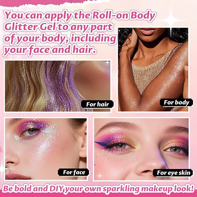 Body Glitter, Roll-on Glitter for Body, Face, Hair and Lip,Shimmer Three-Dimensional Glitter, Halloween Sparkling Body Contouring Highlight Makeup, 20g/0.7 oz (Green)
