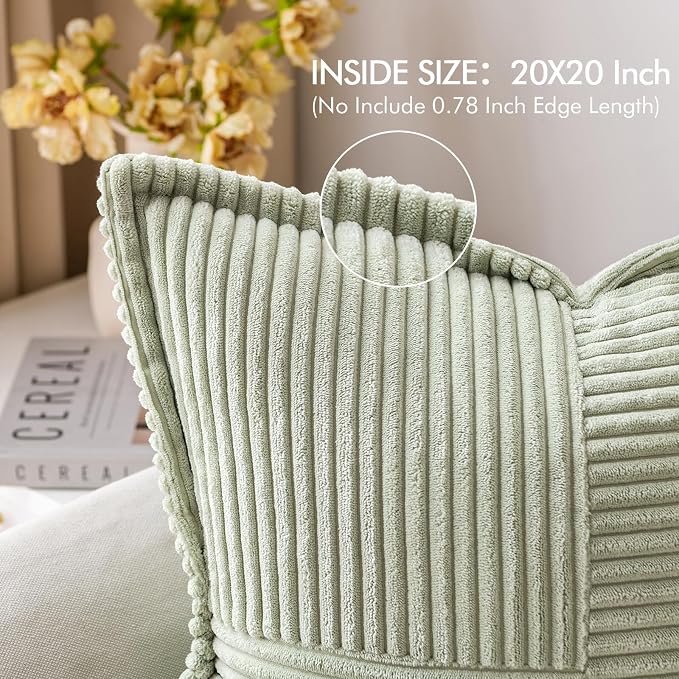 MIULEE Decorative Throw Pillow Covers for Couch 20x20 Inch Light Green | 2 Pack, Boho Broadside Striped Patchwork Pillow Covers, Soft Corduroy Cushion Cases, For Sofa Bed Livingroom Home Decor