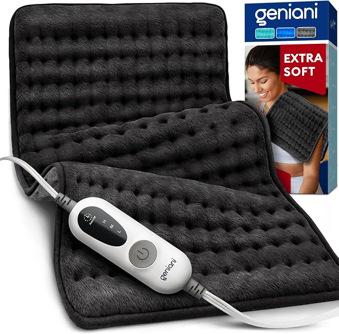 GENIANI Electric Heating Pad for Back Pain & Cramps Relief, Electric Throw, Auto Shut Off, Machine Washable, Moist Heat Pad for Neck & Shoulder, 12x24
