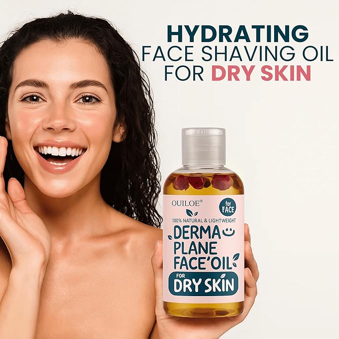 Dermaplane Oil for Women with Dry Skin - Face Shaving Oil - Non Comedogenic, Fragrance Free, Natural & Lightweight - Use with Dermaplane Razor for Women Face, 2oz by Ouiloe