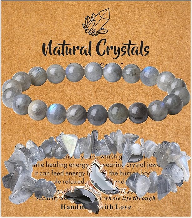 DUQGUHO 2Pcs Butterfly Bracelets for Women Healing Crystals Bracelets for Women Natural Gemstone Bead Bracelet Cute Butterfly Charm Bracelet Stretch 8mm Crystal Jewelry Gifts for Women