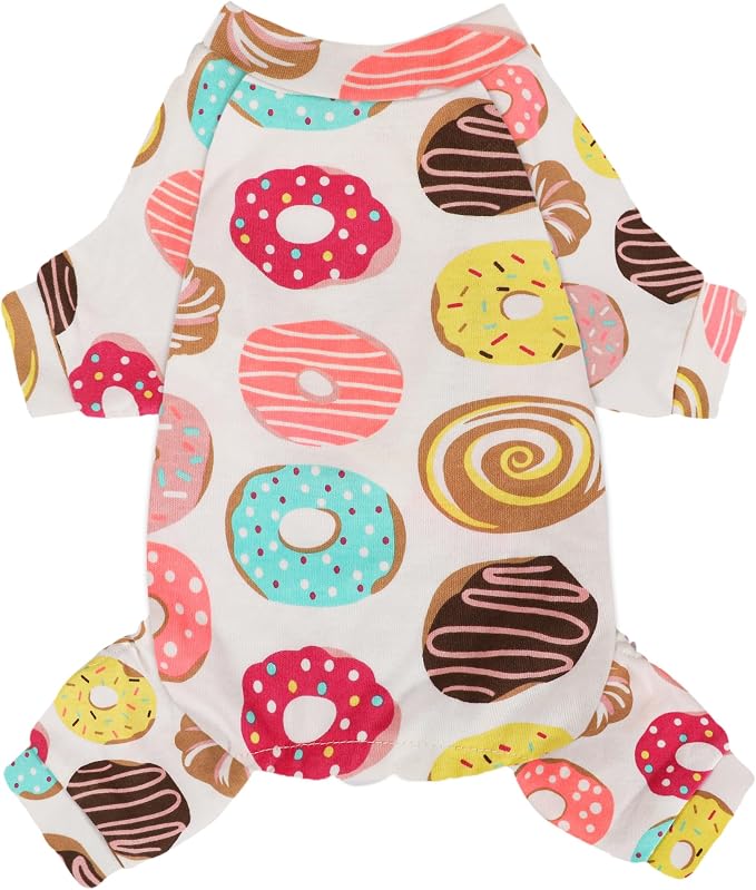 Dog Pajamas Comfy Dog Clothes for Small Dogs, 100% Cotton Dog Pjs Stretchy Breathable, Comfy Soft Pet Onesie Designed for Extra Small Sized Dogs Boy Girl Pet Jammies Outfits (Donuts, Medium)
