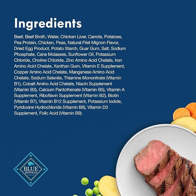Blue Buffalo Delights Filet Mignon Small Breed Wet Dog Food, 3.5 oz, 12 ct | Adult Formula, Grain-Free, Pate Style, Real Beef First, in Savory Juice, No Corn, Wheat, or Soy