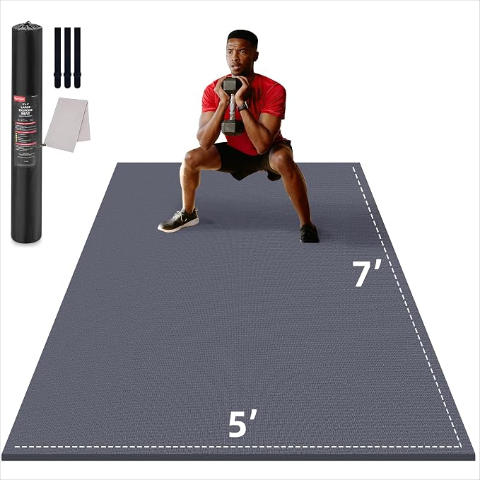 GymCope Large Exercise Mat for Home Workout,12‘x6’/10'x6'/9'x6'/8'x6'/7'x5'/6'x4' (7mm) Extra Thick Workout Mat, High-Density Gym Mat for Cardio, Jump Rope, MMA, Weights (Shoe-Friendly)
