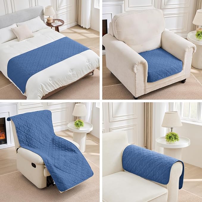 PAWFINITY Waterproof Couch Covers for Dogs, Pet Blanket for Sofa Washable | Paw Print Quilted, Hair Resistant, Anti Cat Scratch, Washable Furniture Protector for 3 Seat Sofa and Bed, 30x90 Inch, Blue