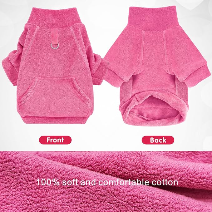 Idepet Fleece Sweater 1 Pack,Turtleneck Sweatshirt Pet Clothing | Winter Dog Clothes,Stretchy,Small Coat,Cat Apparel,with Leash Ring,for Small Medium Dogs Cats,with Pocket(Rose Red)
