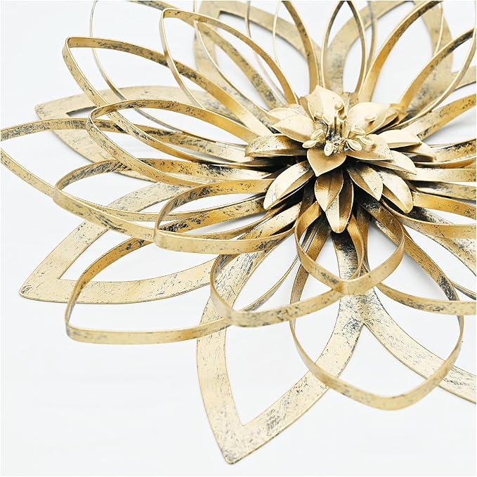 Remenna Metal Flowers Wall Decor, Metal Rustic Wall Art Decoration Farmhouse Wall Decorations Multiple Floral Hanging Decor for Bathroom Living Room Home Office Garden Kitchen (Rustic Gold - 2)