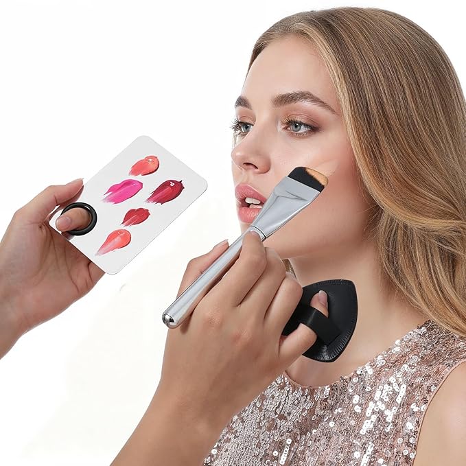 4 PCS Makeup Mixing Palette, Foundation Makeup Mixing Tray, Metal Make up Spatula Palettes Tool, Professional Cosmetic Artist Accessories Set for Women Girl Eye Shadow Eyelash Nail Art