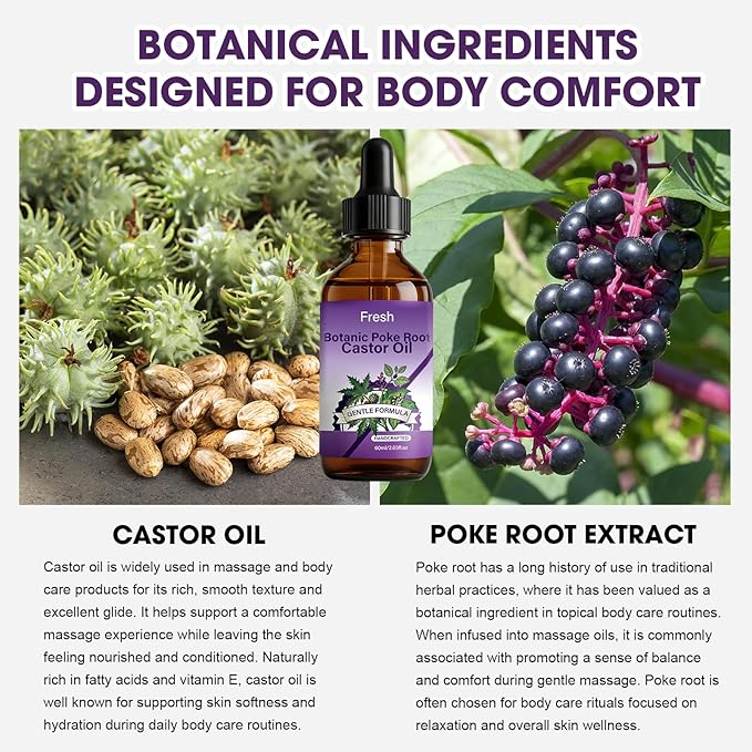 Poke Root and Castor Oil – Lightweight Moisturizing Skin Care Oil for Face & Body Use