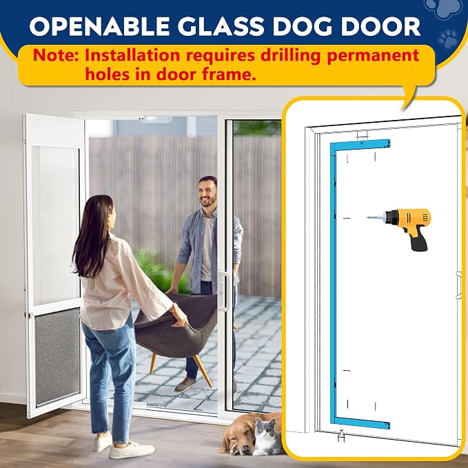 XLarge Dog Door for Sliding Glass Door,Openable Pet Door for Sliding Glass Doors，All-Metal Framed & Panel & Lock,Adjustable 75 7/8" to 81" Slider Height -Extra Large