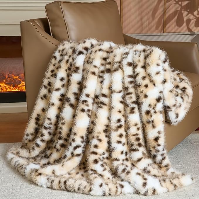 Luxury Fluffy Faux Fur Throw Blanket,Thick Fluffy Silky Fuzzy Cozy Blanket,Plush Blankets for Couch, Sofa, Chair, Bed-Leopard Print,50x60 Inches