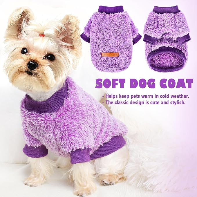 Fleece Dog Sweater Soft Fuzzy Warm Clothes for Small Dogs Girl Boy Soft Winter Coat Flannel Pu(Purple)