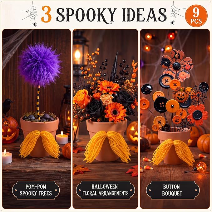 Realinaive 9 Pcs Yellow Mustache 4 Inch Terracotta Flower Pots Table Decor | Cute Yellow Mustache Decor, Desktop Flower Pots, for Halloween Party Supplies Funny Party Favor