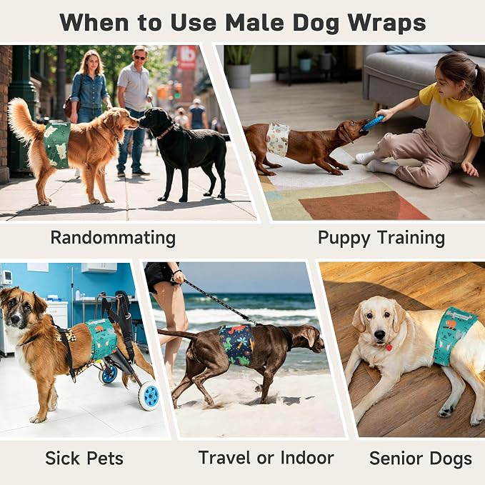 Langsprit Small Male Dog Diapers for Doggie Puppy,Reusable Belly Bands for Male Dogs Wraps,Washable Doggy Dog Diapers Medium Large in Incontinence 5 Pack (Cute Animals, X-Large)