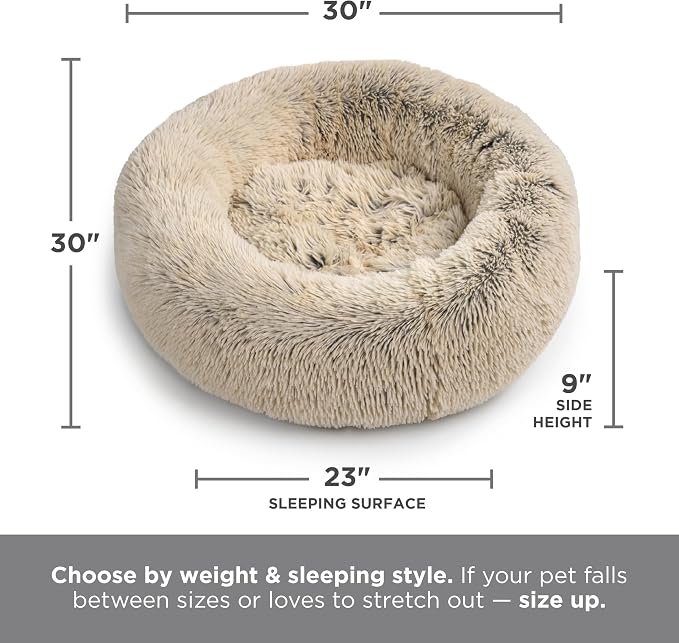 Best Friends by Sheri Original Calming Donut Dog Bed, Taupe, Medium, 30" | Machine-Washable Cover, Shag Faux Fur, Orthopedic Support, Sense of Security, Water-Resistant Base, Medium Dogs Up to 45 lbs