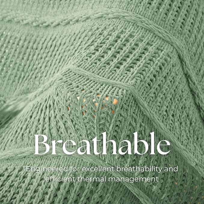 Boho Knitted Chenille Blanket with Tassels - Lightweight & Soft All-Season Throw - 3D Classic Pattern for Living Room Bedroom Couch, Sage Green, Queen 90"x90"