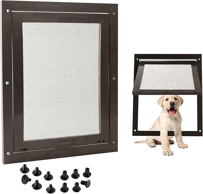 TonGass 7.9" x 9.9" Pet Screen Door Flap Fits Dogs & Cats Under 30 Lbs | Small Dog Doors Flaps, Cat Screen Window Door Flap for Exterior Porch Screen and Window Screen - Brown
