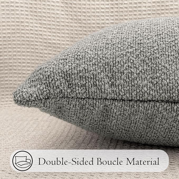 JoraLion 14x26 inch Boucle Lumbar Pillow Cover, Light Gray Woven Texture Neutral Long Pillow Cover Breathable Cushion Case for Couch Sofa Bed Living Room Home Decor (Cover Only)