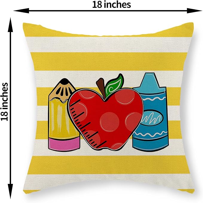 Classroom Pillow Covers 18x18 Inch Set of 2 Yellow Stripes Preppy Throw Pillows Kids Students Back to School Decor Pillowcase Linen Outdoor Decorations Farmhouse Cushion Case for Sofa Home