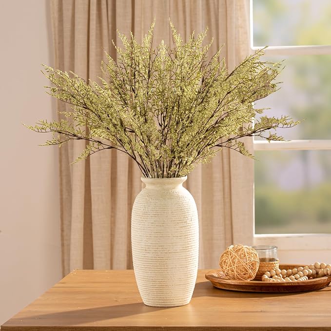 Ceramic Flower Vase, 12.5" Large Rustic Farmhouse Vases Home Decor Tall Pottery Decorative Pampas Vase for Table Living Room Entryway Mantel Bookshelf Bedroom Bathroom Kitchen - W