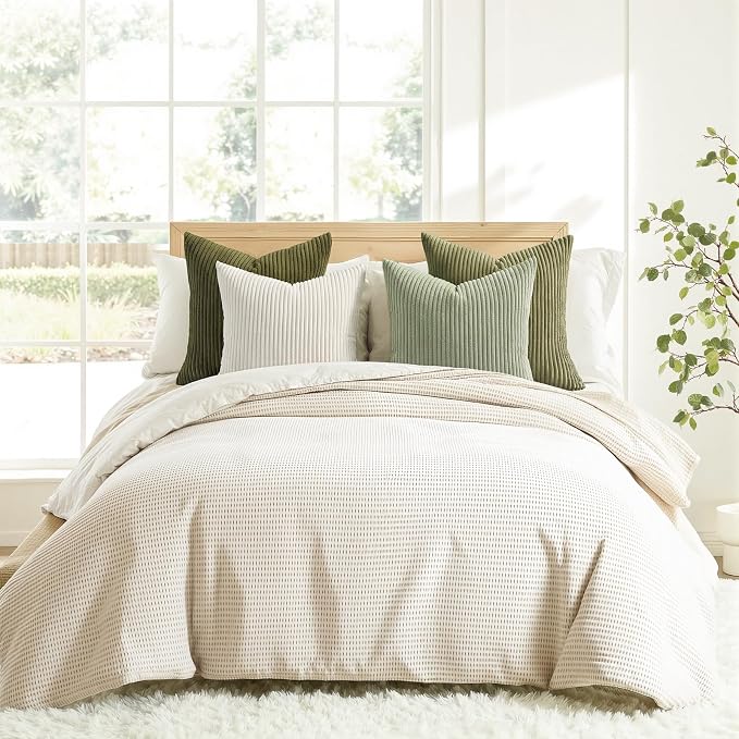 Topfinel 20x20 Pillow Covers Set of 4 Mordern Nordic Green White Throw Pillow Cover Soft Corduroy Cushion Cases Spring Home Decor for Couch Bed Sofa Living Room Forest Green