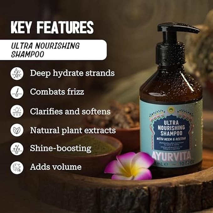 Nourishing Shampoo for Women & Men - Neem & Reetha Natural Ayurvedic Hair Care - Anti Dandruff Gentle Daily Growth Formula - Healthy Scalp Strong Roots - Moisturizing & Strengthening - 10 Oz