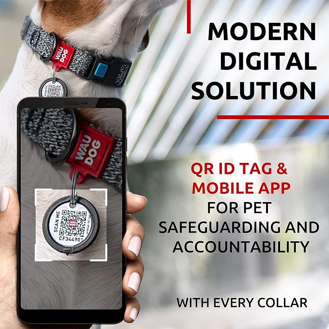 WAUDOG Reflective Cotton Dog Collar Eco-Friendly Alt to Nylon Collar for Small Medium and Large Dogs - Pet Collar with QR ID Tag - Puppy Collar for Large Breed Dogs - Adjustable Male Female Dog Collar