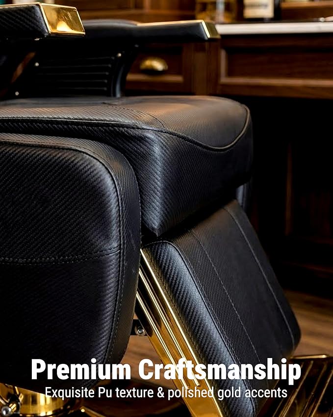 Barber Salon Chair for Hair Stylist, Reclining Chairs with Heavy Duty Hydraulic Pump, Styling Chair for Barbershop Spa Salon Home Studio (Black & Gold)
