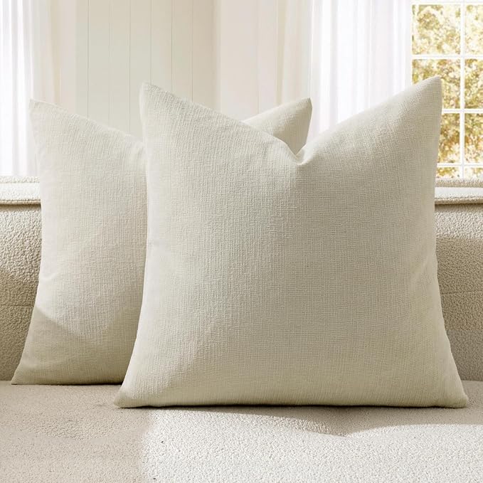 MIULEE Cream Chenille Couch Throw Pillow Covers, 20x20 | Set of 2, Soft Farmhouse Modern Home Decor, Decorative Pillowcases for Sofa Living Room Bed
