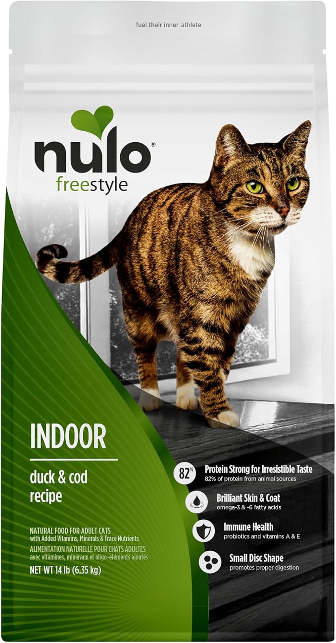 Nulo FreeStyle Dry Cat Food Indoor - Duck & Cod, High Protein Grain-Free Dry Cat Food, Natural Kibble with Probiotics and Omegas Fatty Acids, 14lb Bag