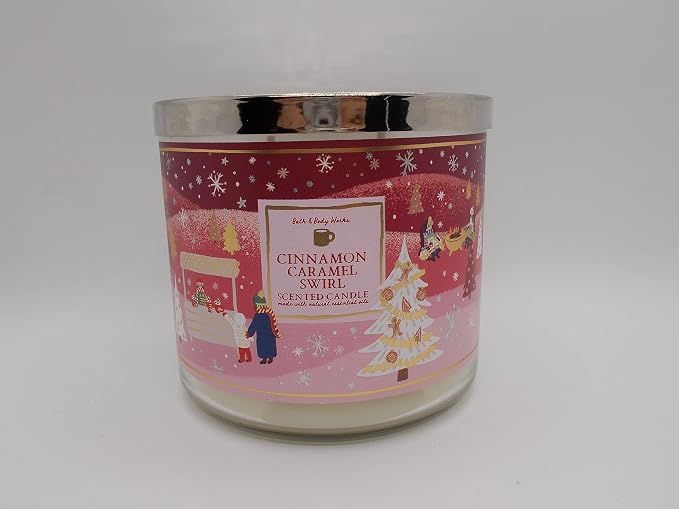 Bath & Body Works, White Barn 3-Wick Candle w/Essential Oils - 14.5 oz - Christmas & Winter Scents! (Cinnamon Caramel Swirl) Packaging Design Varies