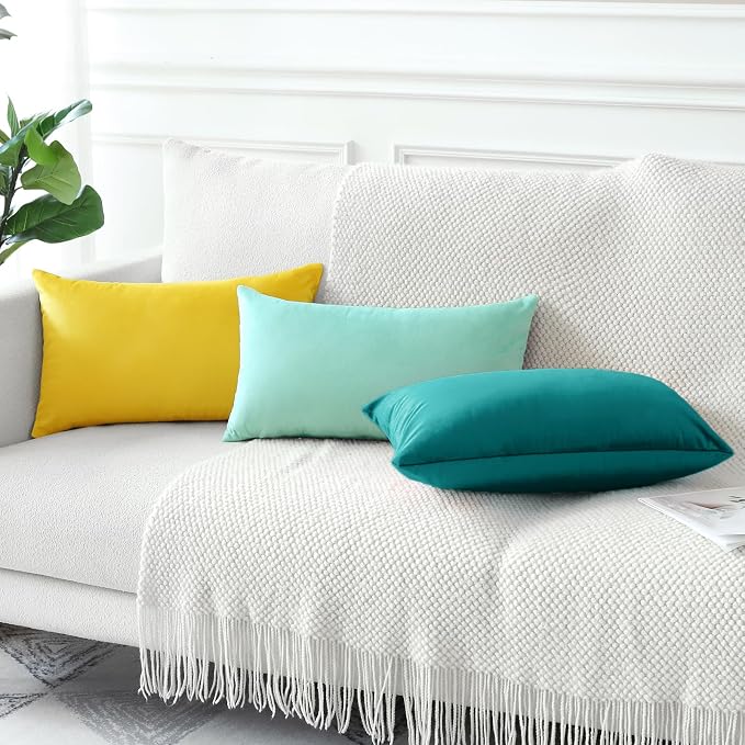 Artscope Luxury Velvet Pillow Covers Decorative Rectangle Pillowcases Soft Solid Cushion Cases for Couch Sofa Bedroom Car Decor 16x24 Inch Teal
