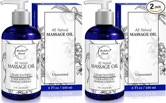 Unscented Massage Oil for Massage Therapy – 100% Natural Body Oil with Sweet Almond, Grapeseed & Jojoba for Premium Glide – Pure Carrier Blend for Aromatherapy – Brookethorne Naturals (Pack of 2)