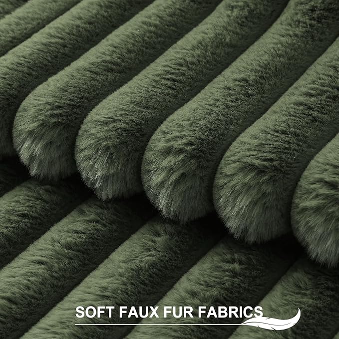 Pallene Faux Fur Decorative Throw Pillow Covers 20x20 Set of 2, Olive Green | Luxury Plush Texture, Striped Design, Cozy Soft Touch, Modern Home Accent Decor for Couch, Sofa, Bed, Living Room