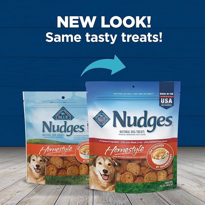 Blue Buffalo Nudges Homestyle Natural Dog Treats, Made in the USA with Real Chicken, Peas, and Carrots, 16-oz. Bag (Pack of 5)
