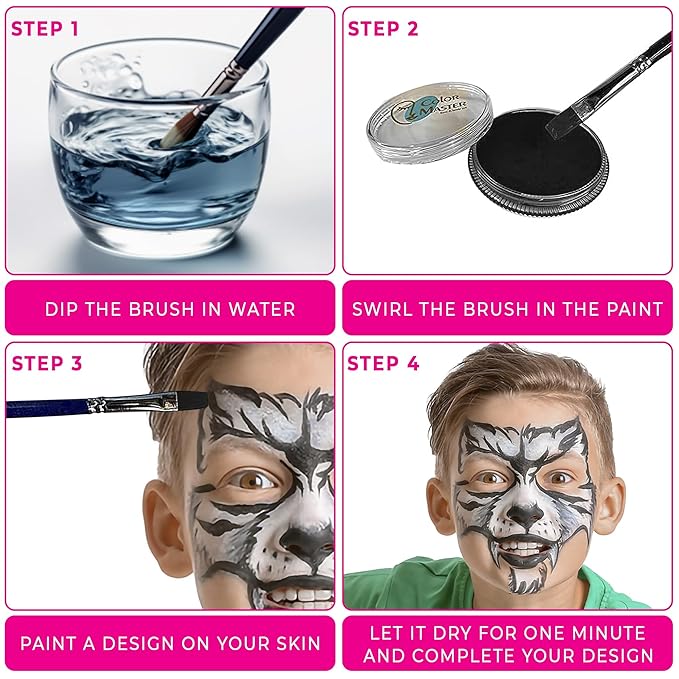 Face and Body Paint (water-based)– (30gm)Non-Toxic High-Quality Paint for Children and Adults Halloween Makeup, Costumes, Festivals (Black & White)